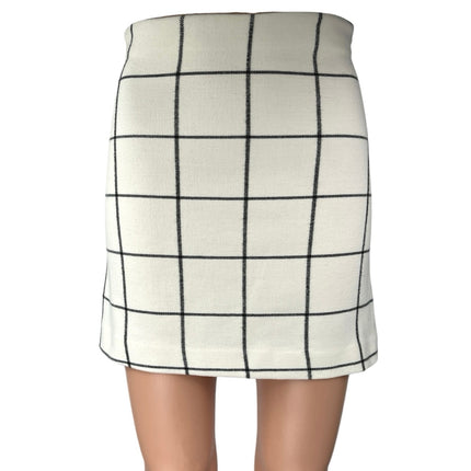 H&M White Black Plaid Checkered High Waist Mini Zipper Straight Pencil Skirt 2