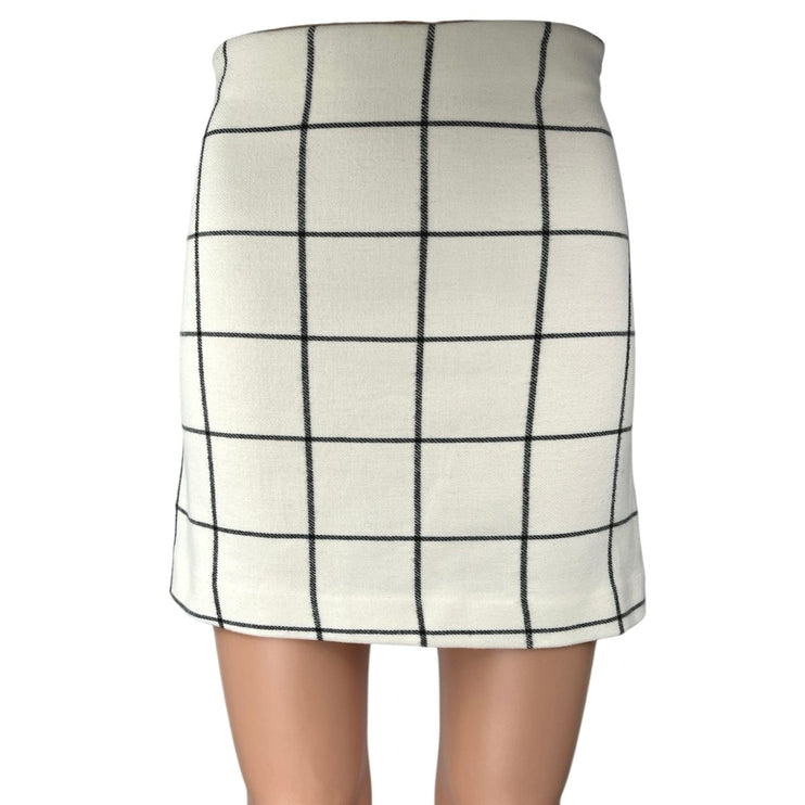 H&M White Black Plaid Checkered High Waist Mini Zipper Straight Pencil Skirt 2
