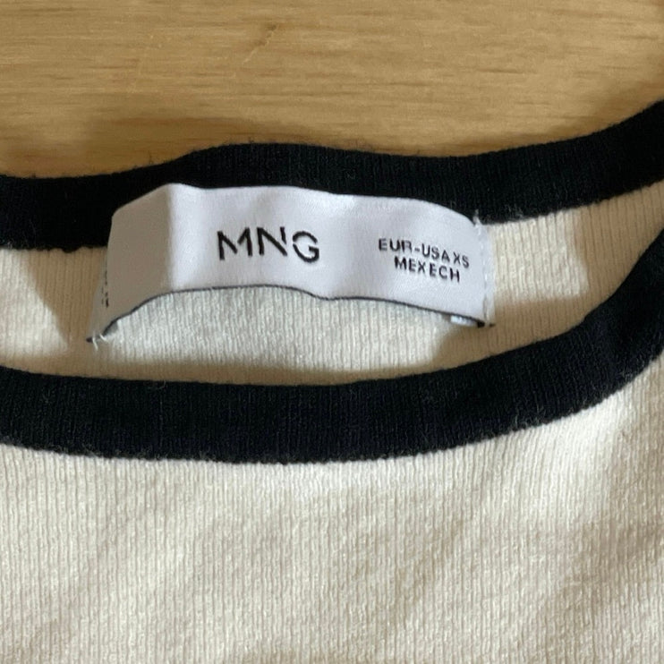 MNG Mango Women's Cream Long Sleeve Crew Neck Knit Cropped Sweater Top Size XS