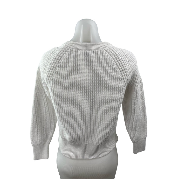 J.Crew Women's White Ribbed Knit Crew Neck Long Balloon Sleeve Sweater Top XS