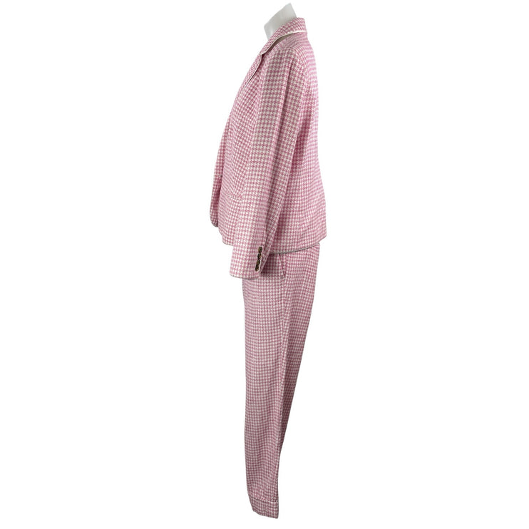 Ann Taylor Curvy Fit Pink Houndstooth Blazer Dress Pants Two Piece Set Size 10