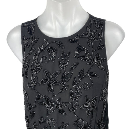Forever 21 Women's Black Floral Beaded Embellished Sleeveless Crop Tank Top Sz S