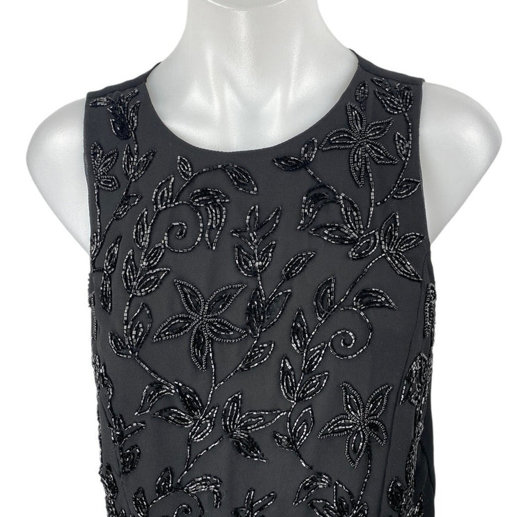 Forever 21 Women's Black Floral Beaded Embellished Sleeveless Crop Tank Top Sz S