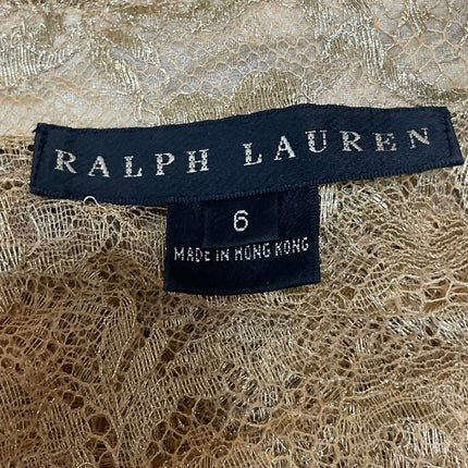 Ralph Lauren Women's Gold Floral Lace Sheer Mesh Ruffle Blazer Blouse Top Size 6