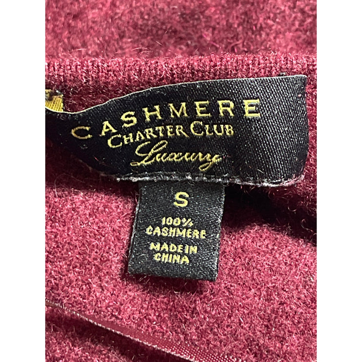 Charter Club 100% Cashmere Women's Maroon Boat Neck Long Sleeve Sweater Top Sz S