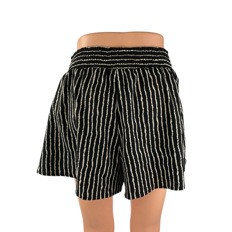 Silence + Noise Black White Stripe High Rise Tie Casual Lounge Paperbag Shorts S