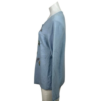 Advocate Nature Women's Light Blue Long Sleeve Embroidered Cardigan Sweater Sz L
