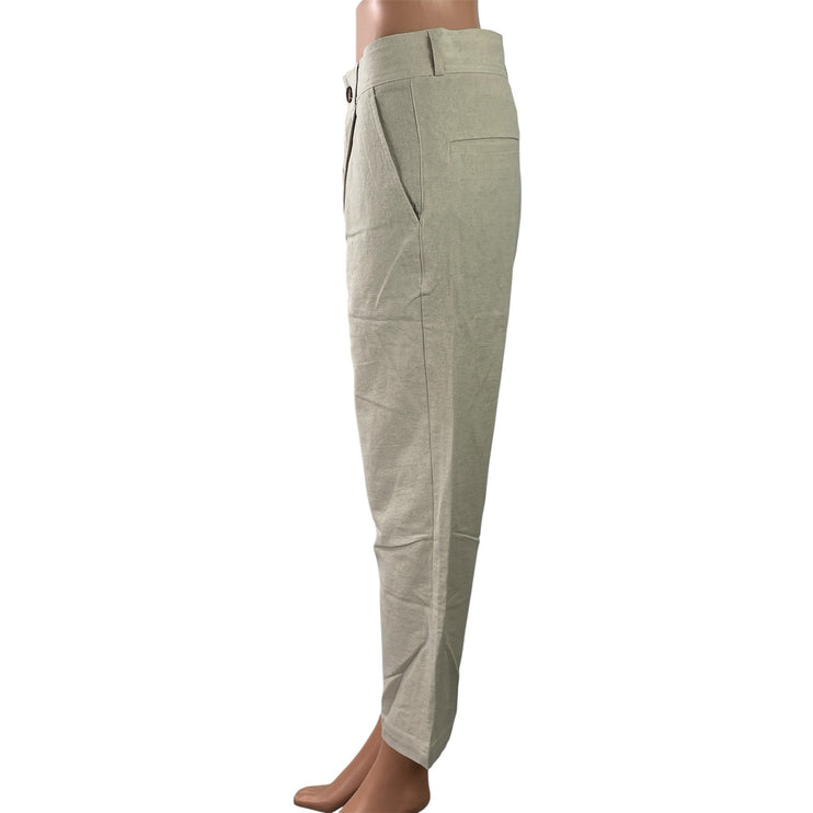 I Love Ugly Women's Beige Linen Khaki Pleated Wide Leg Trousers Pants Size S