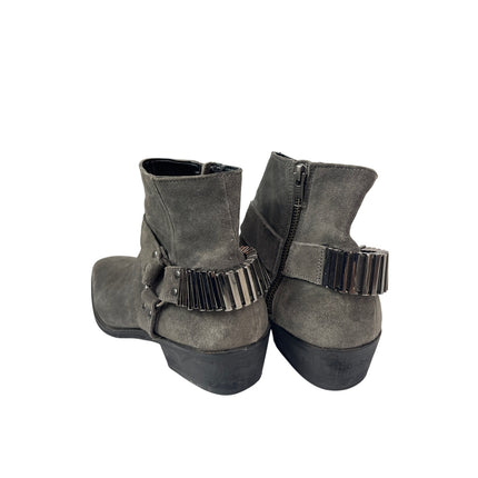 ASOS Gray Leather Suede Pointed Toe Buckle Strap Western Ankle Chelsea Boots 7