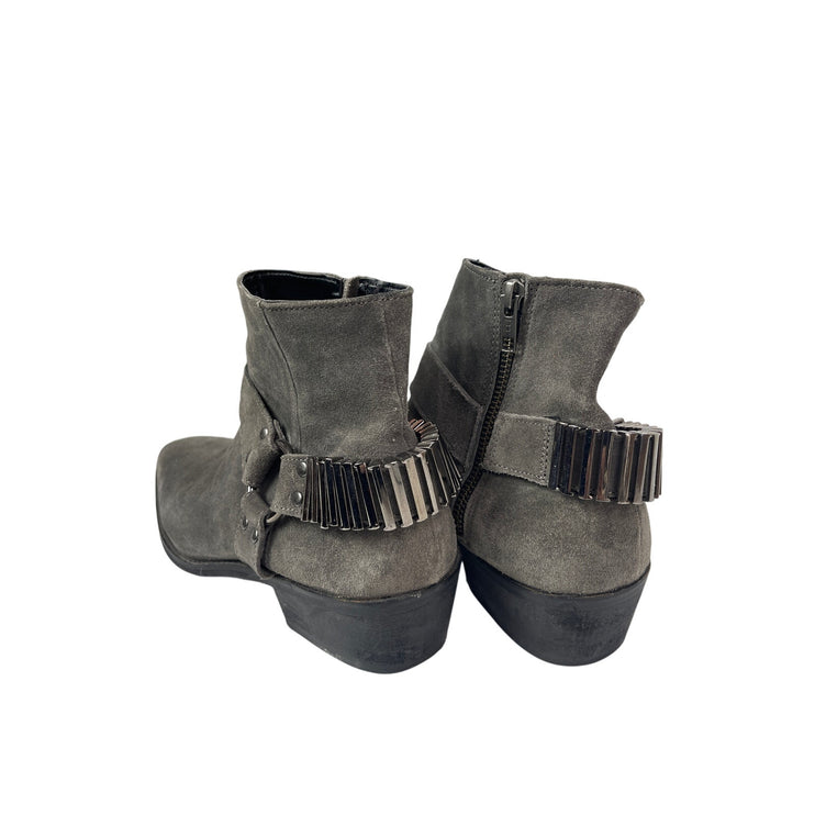 ASOS Gray Leather Suede Pointed Toe Buckle Strap Western Ankle Chelsea Boots 7