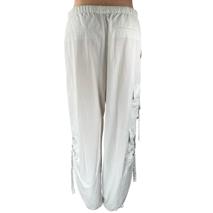 Zara Women's White High Rise Pull On Baggy Straight Trousers Cargo Pants Size S