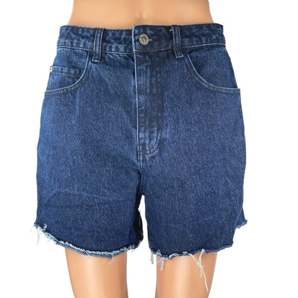 WeWoreWhat Women's Blue Frayed Raw Hem High Waist Denim Jeans Bermuda Shorts 27