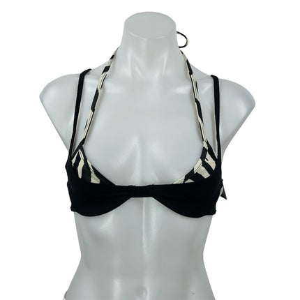 Same Los Angeles Black Animal Print Halter Double Layer Swimwear Bikini Top Sz S