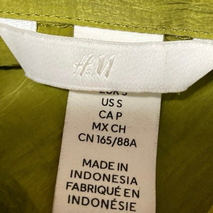 H&M Women's Green Short Sleeve V Neck Collared Tie Hem Shirt Crop Top Size S