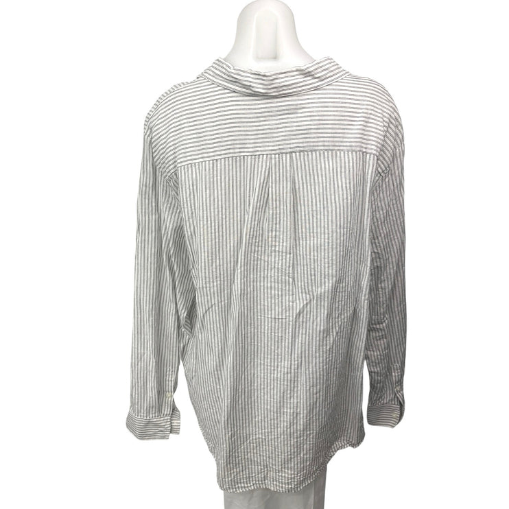 Banana Republic Women's Linen White Gray Striped Button Down Shirt Top Sz XXL