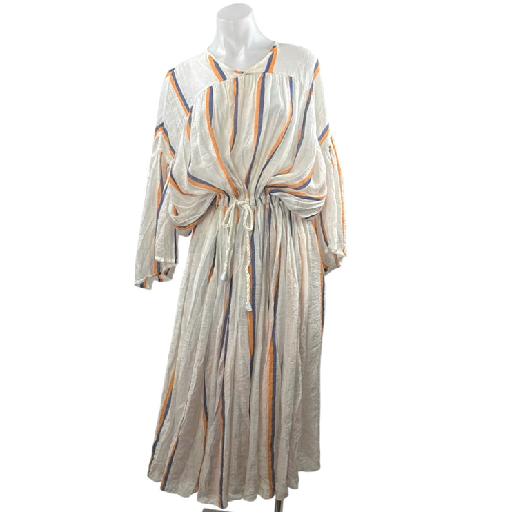 LOVE Binetti Monaco Striped Long Sleeve Tie Waist Midi Shift Kaftan Dress Sz XS