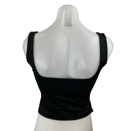 Reoria Womens Black Ruched Sweetheart Neck Sleeveless Side Split Crop Tank Top S