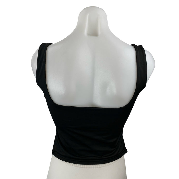 Reoria Womens Black Ruched Sweetheart Neck Sleeveless Side Split Crop Tank Top S