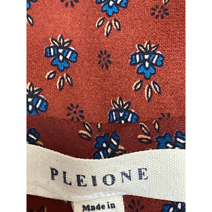 Pleione Women's Red Floral Drop Sleeve Pleated Back Notch Neck Blouse Top Size M