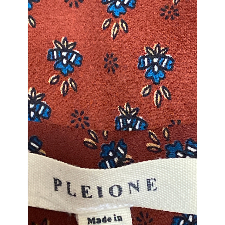 Pleione Women's Red Floral Drop Sleeve Pleated Back Notch Neck Blouse Top Size M