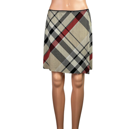 Wrapper Womens Multicolor Plaid Checkered Raw Hem Mini Straight Pencil Skirt L