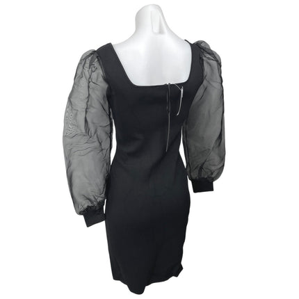 NEW House of Harlow 1960 Black Sheer Long Sleeve Mini Bodycon Sweater Dress XS
