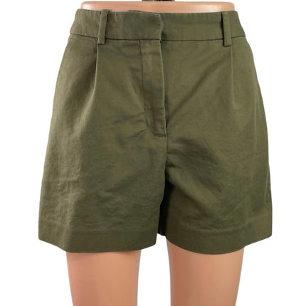 Zara Women's Green High Rise Pleated Cuffed Chino Khaki Mini Shorts Size XS