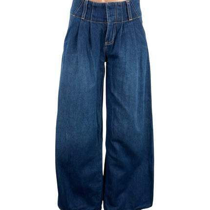 Alice + Olivia Blue Pleated Palazzo Baggy Wide Leg High Rise Denim Jeans Sz 24