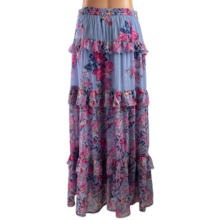 House of Harlow 1960 Purple Pink Floral Ruffle Tiered Maxi A-line Skirt Size S