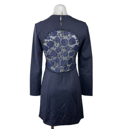 Sandro Ezti Navy Blue Lace Back Embroidered A Line Fit & Flare Mini Dress Size 1