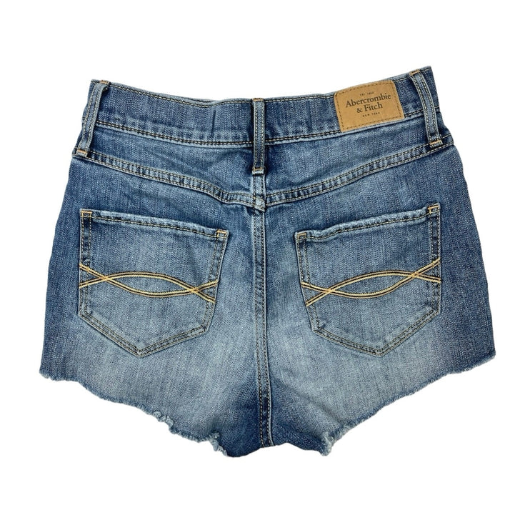 Abercrombie & Fitch Newyork Women's Blue High Rise Raw Hem Denim Mini Shorts 0