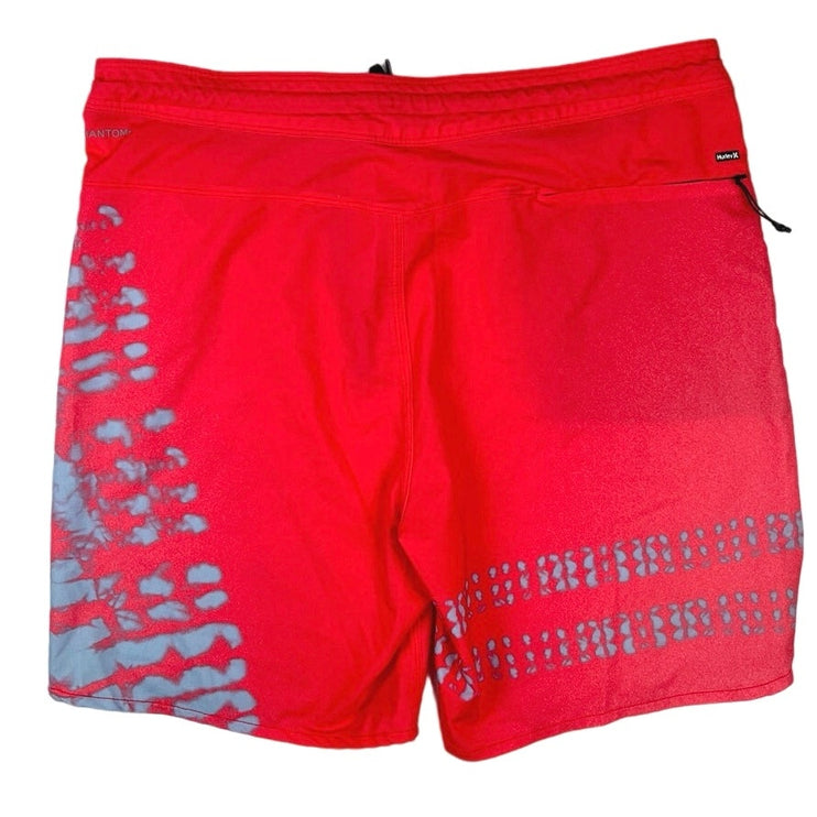 HURLEY Phantom Block Party Mens Pink Red Dye Stretch Tie Swim Board Shorts Sz 32