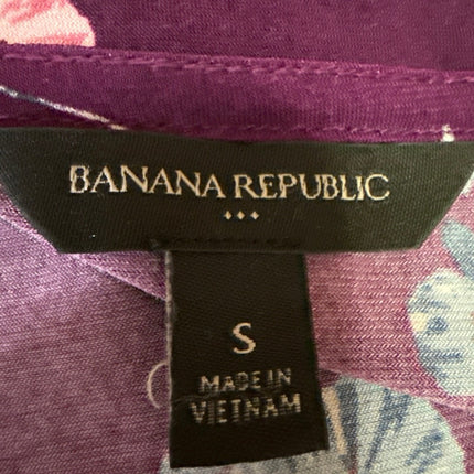 Banana Republic Purple Floral Short Sleeve Pleated Midi Wrap Sheath Dress Size S