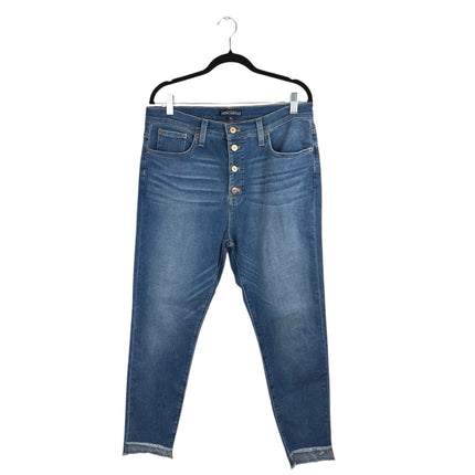 J.Crew Women's Blue High Waist Button Fly Strep Fray Skinny Denim Jeans Pants 32