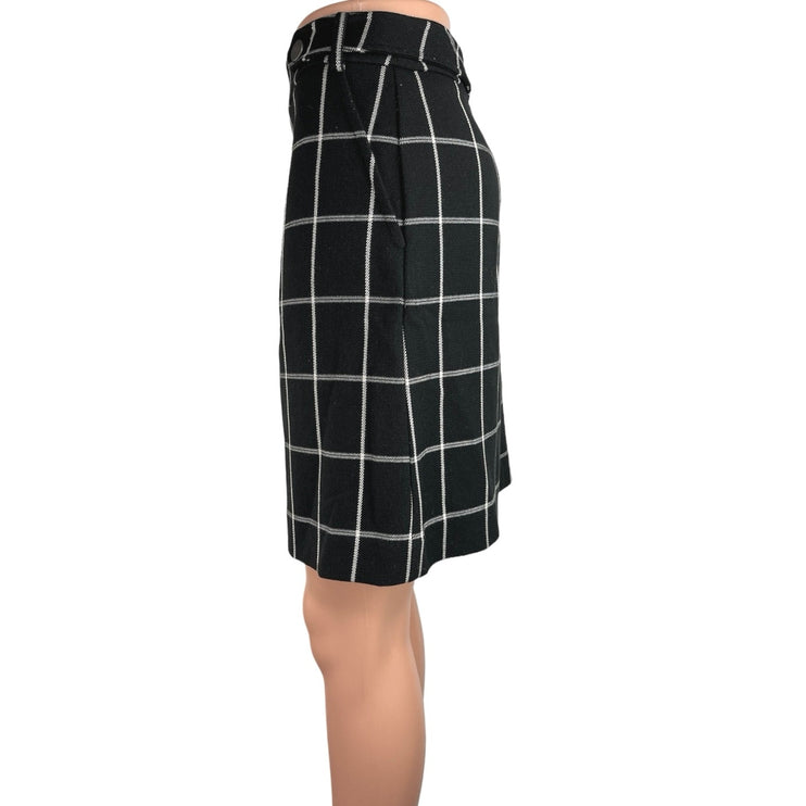 Ann Taylor LOFT Black Windowpane Plaid Knee Length Back Zip A-line Skirt Size 8