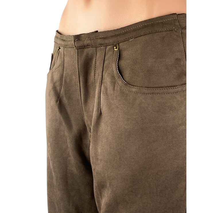 NEW Lioness Womens Brown Pleated Mid Rise Flare Bootcut Trousers Pants Size M