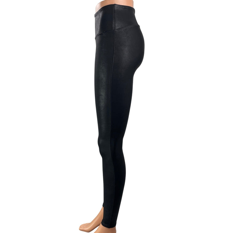 SPANX Women's Black Faux Leather Activewear Skinny Shaping Leggings Pants Sz XS