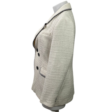 Zara Women's White Textured Tweed Double Breasted Blazer Coat jacket Size XL