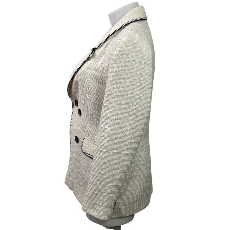 Zara Women's White Textured Tweed Double Breasted Blazer Coat jacket Size XL