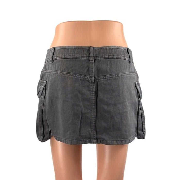 NEW Garage Women's Gray Mid Waist Utility Cargo Denim Jean Skirt Skort Size S