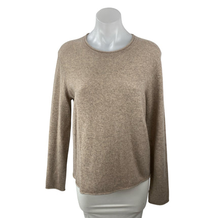 Aqua 100% Cashmere Women's Beige Crew Neck Long Sleeve Sweatshirt Sweater Top L