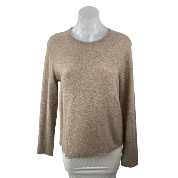 Aqua 100% Cashmere Women's Beige Crew Neck Long Sleeve Sweatshirt Sweater Top L
