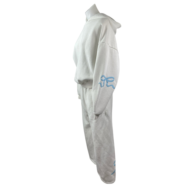 Edikted White Hoodie Sweatshirt Wide Leg Sweat Pants Athletic Activewear Set S/M