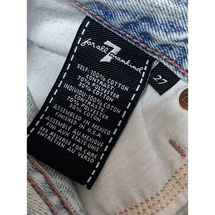 7 For All Mankind Blue Acid Wash High Waisted Straight Denim Jean Skirt Size 27