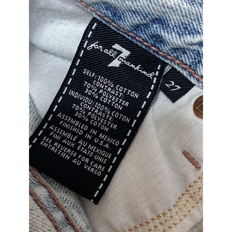 7 For All Mankind Blue Acid Wash High Waisted Straight Denim Jean Skirt Size 27