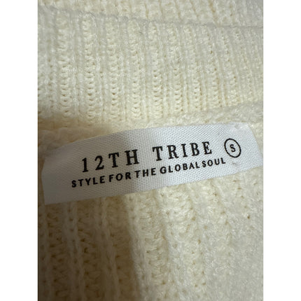 12th Tribe Cream Yellow Button Up Long Sleeve Oversized Knit Cardigan Sweater S
