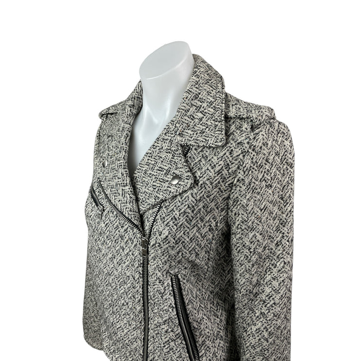 Gap Women's Gray Chevron Wool Long Sleeve Zip Up Moto Biker Coat Jacket Size S