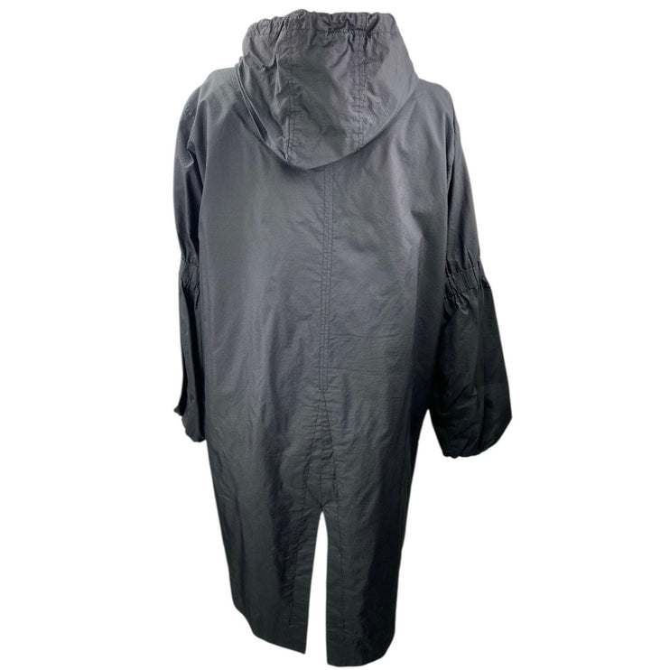 Jo Lab Women's Black Snap Button Long Sleeve Hooded Rain Coat Trench Jacket Sz M