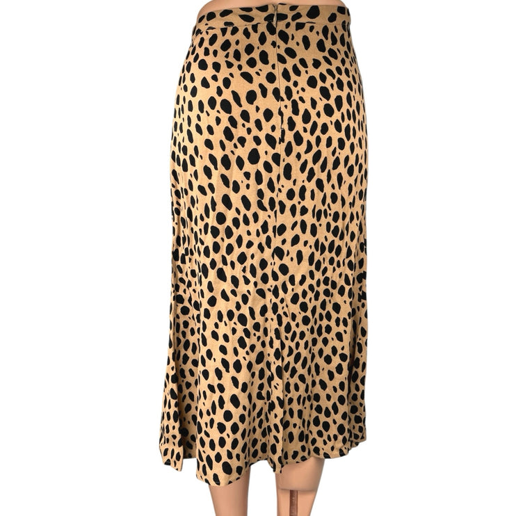 Reformation Bea Brown Silk Satin Leopard Print Midi Straight Pencil Slip Skirt 0