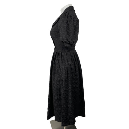 Freemarket Women's Black Woven Puff Sleeve Buttons Midi Flare A-Line Dress Sz M